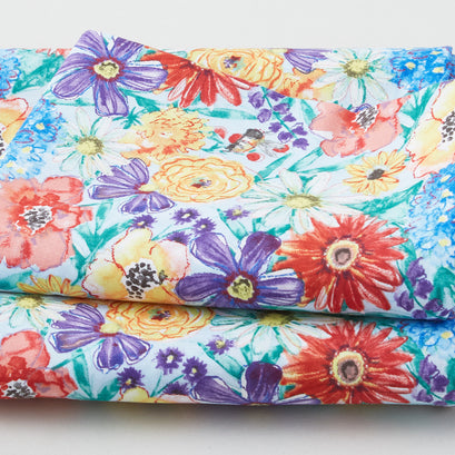 Fanciful Flight - Packed Flowers Blue 3 Yard Cut