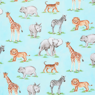 Baby Safari - Baby Animals Turquoise Multi Yardage