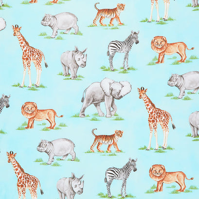 Baby Safari - Baby Animals Turquoise Multi Yardage