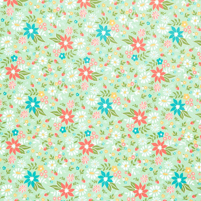 Strawberry Lemonade - Strawberry Blossoms Mint Yardage