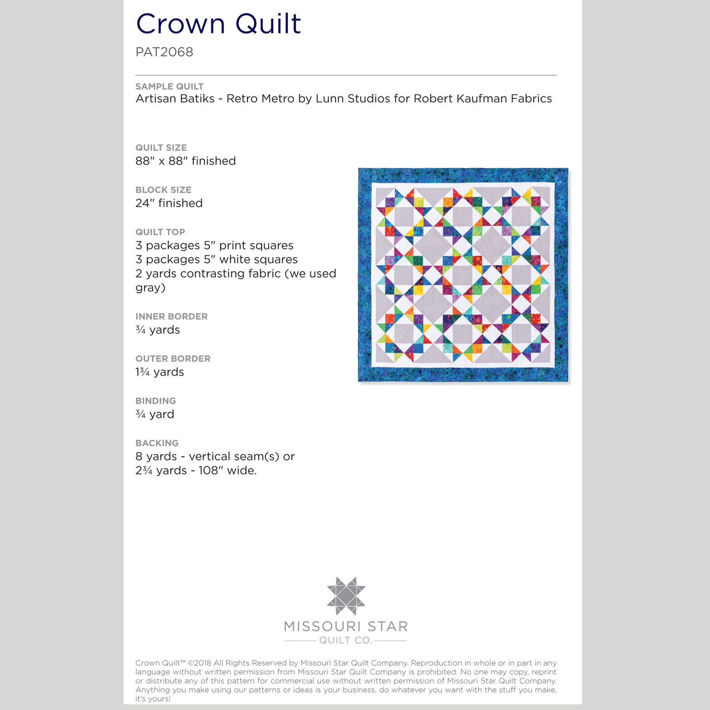 Digital Download - Crown Quilt Pattern by Missouri Star Alternative View #1