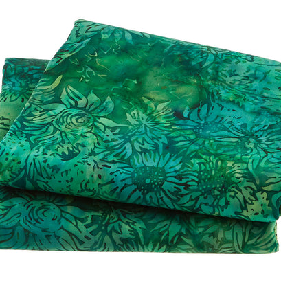 Luscious Batiks - Vase 2 Sunflowers Green Frog 5 Yard Cut
