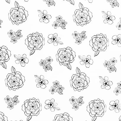 Night & Day - Medium Floral White Yardage