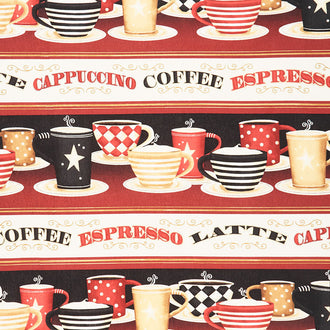 Coffee Always - Coffee Cup Repeating Stripe Multi Yardage