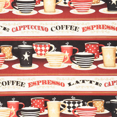 Coffee Always - Coffee Cup Repeating Stripe Multi Yardage