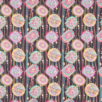 In Motion Large Circle with Horizontal Stripes - Black Multi Yardage
