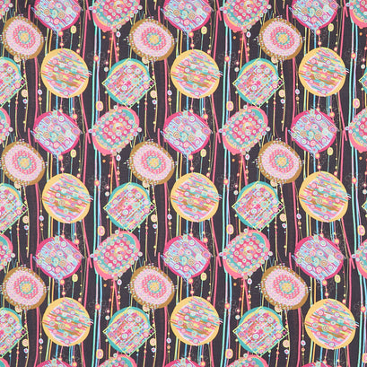 In Motion Large Circle with Horizontal Stripes - Black Multi Yardage