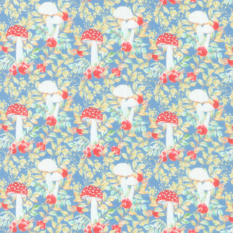 Hedgehog Hollow - Mushrooms Blue Yardage