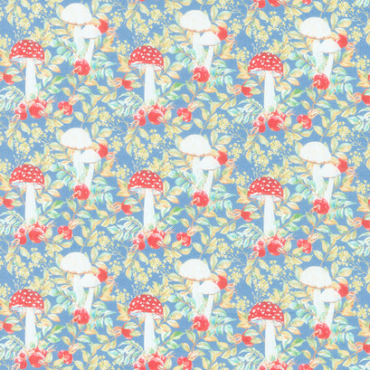 Hedgehog Hollow - Mushrooms Blue Yardage