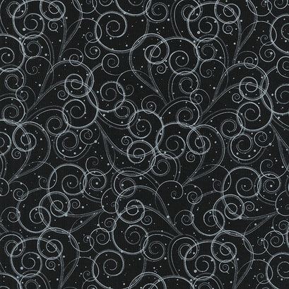 It's Snow Wonder - Swirls with Dots Black Yardage