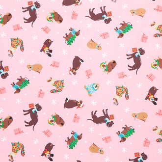 Furry and Bright - Holiday Dogs Pink Yardage