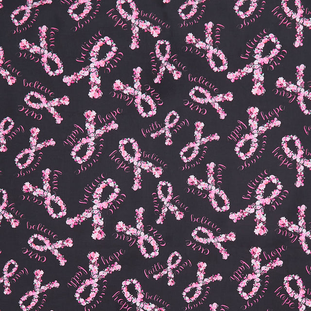 Pink Ribbon - Pink Ribbon Floral Black Yardage Primary Image