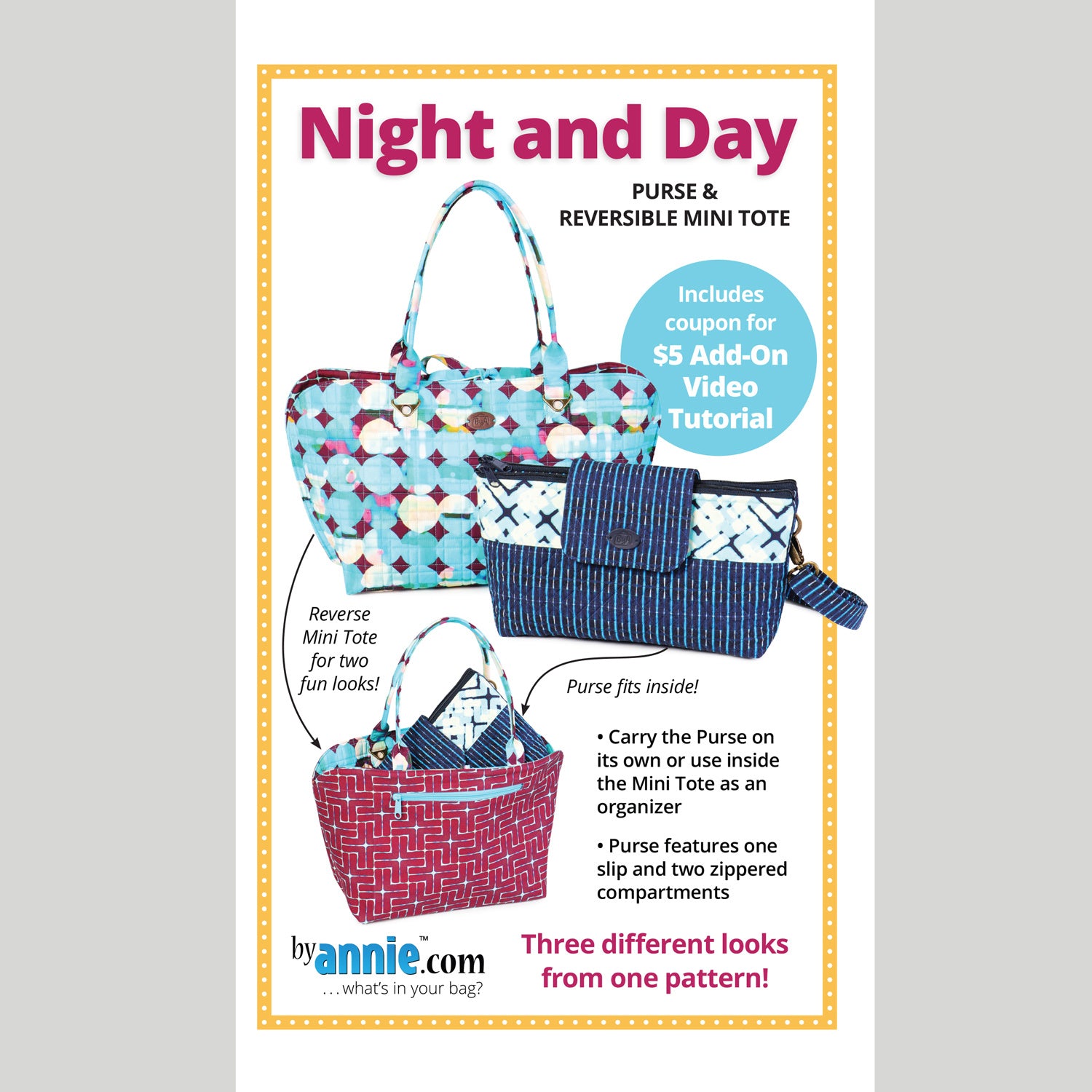 Night and Day Purse & Reversible Mini Tote Pattern
