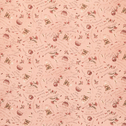 Froth and Bubble - Swirly Words Novelty Pink Yardage