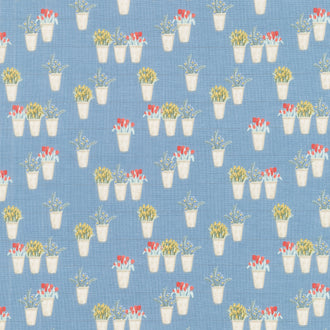 Farmhouse Summer - Flower Pots Denim Yardage