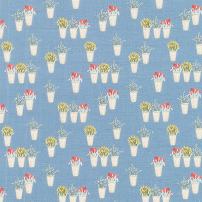 Farmhouse Summer - Flower Pots Denim Yardage