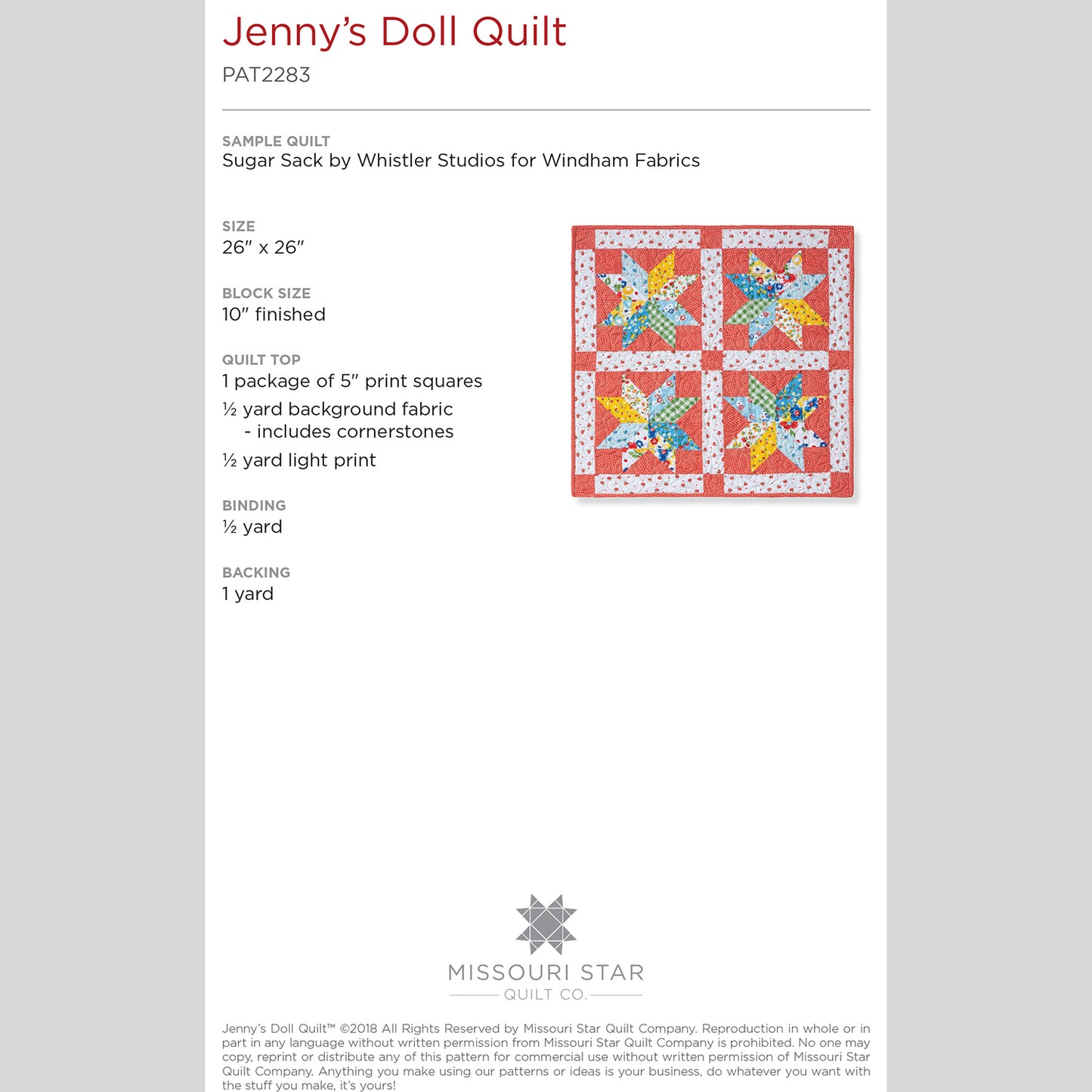 Digital Download - Jenny's Doll Quilt Pattern by Missouri Star Primary Image