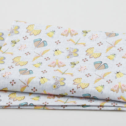 Folk Garden - Butterflies & Bugs Gray 2 Yard Cut