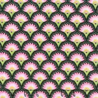 Water Lilies - Scallop Black Multi Yardage