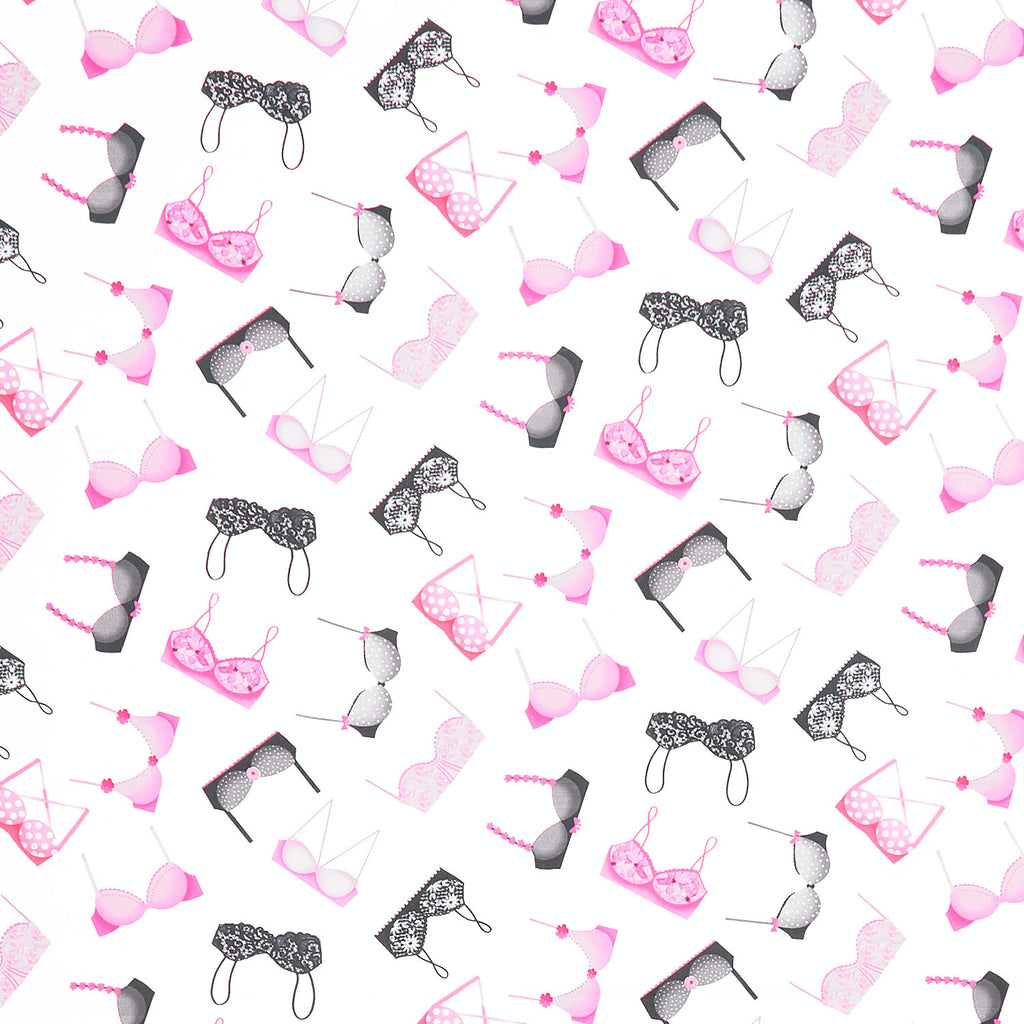 Pink Ribbon - Tossed Fashion Bras White Yardage Primary Image
