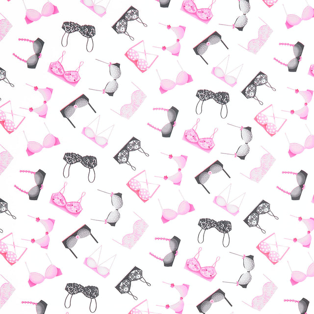 Pink Ribbon - Tossed Fashion Bras White Yardage