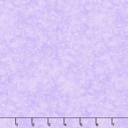 Pansy Paradise - Leafy Vine With Swirls Purple Yardage
