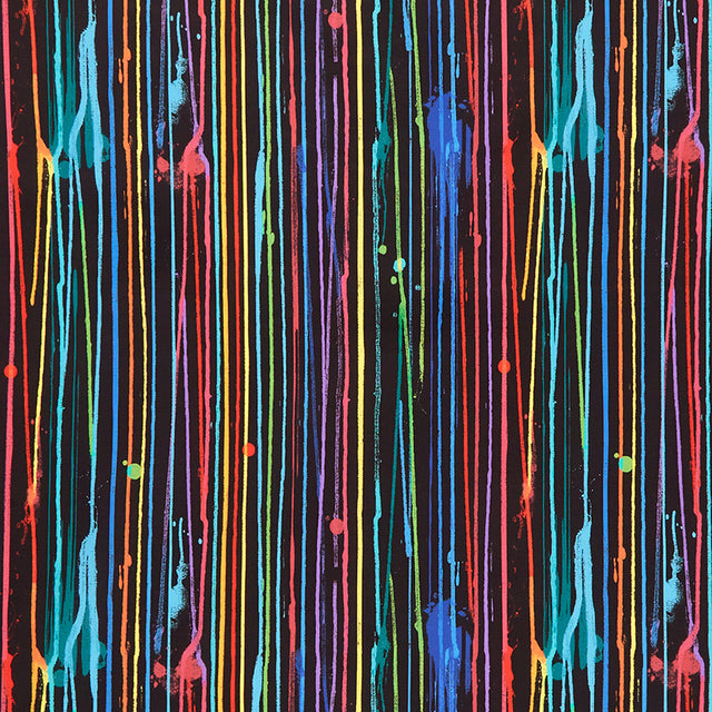 Untamed Beauty - Bright Dripping Paint Stripes Black Yardage Primary Image