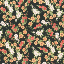 Garden Gate Roosters - Floral Black Yardage Primary Image
