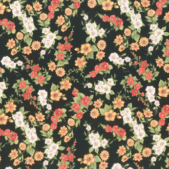 Garden Gate Roosters - Floral Black Yardage