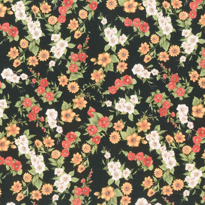 Garden Gate Roosters - Floral Black Yardage