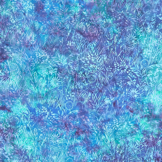 Morning Glory Batiks - Meadow Grass Teal Purple Yardage