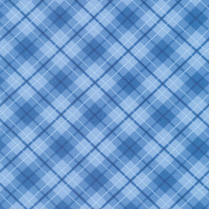 Lakefront - Diagonal Plaid Blue Yardage