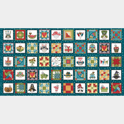 Hat on a Cat - Cat Blocks Teal Panel