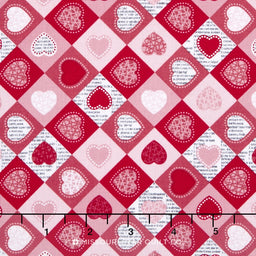 Dear Heart - Diamond Hearts Red Pink Yardage