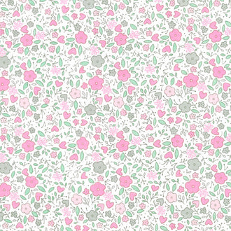 Comfy Flannel® - Packed Pink Flowers on White Yardage