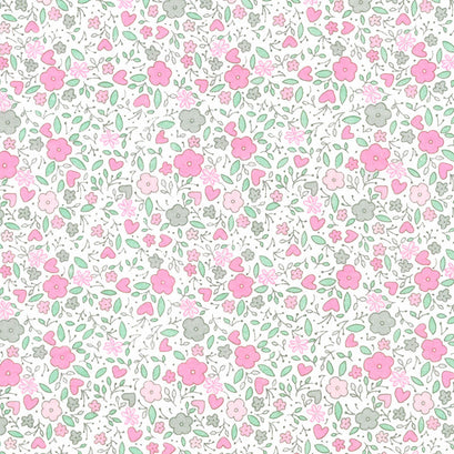 Comfy Flannel® - Packed Pink Flowers on White Yardage