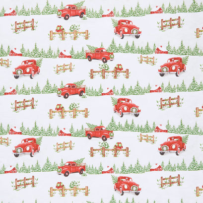 December Magic - Scenic Red Truck Light Gray Yardage