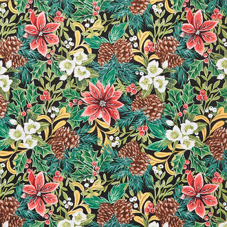 Mistletoe Magic - Christmas Greenery and Poinsettias Green Yardage