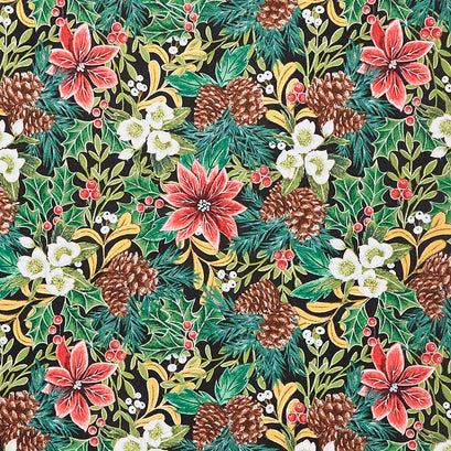 Mistletoe Magic - Christmas Greenery and Poinsettias Green Yardage