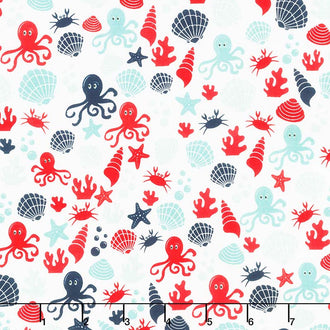 Deep Blue Sea - Shells White Yardage