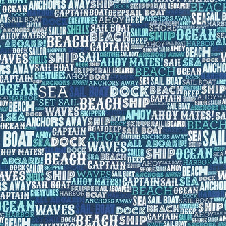Deep Blue Sea - Text Navy Yardage