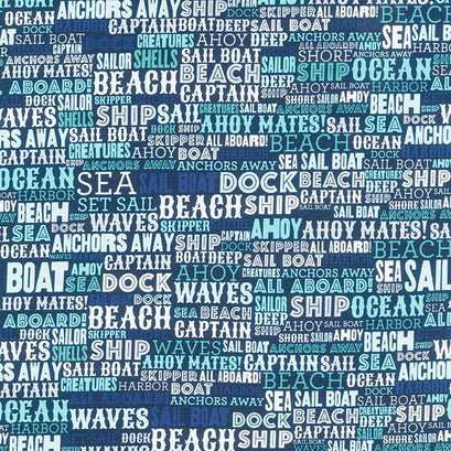 Deep Blue Sea - Text Navy Yardage