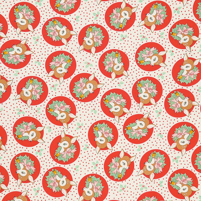 Deer Christmas - Red Deer Medallions Yardage