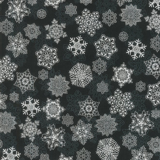 Holiday Flourish - Snow Flower Taupe Colorstory Snowflakes Onyx Metallic Yardage