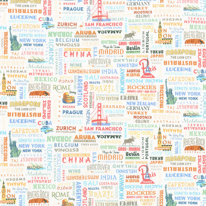 Destinations - Of the World Text Cream Yardage