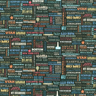 Destinations - Text United States Black Yardage