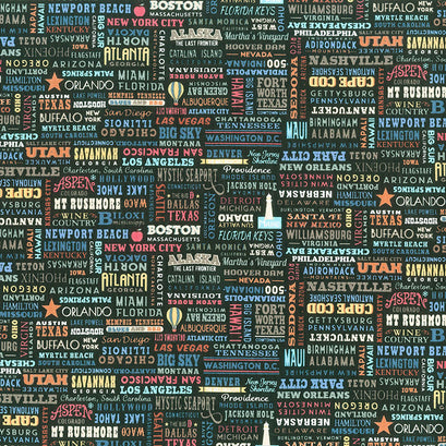 Destinations - Text United States Black Yardage
