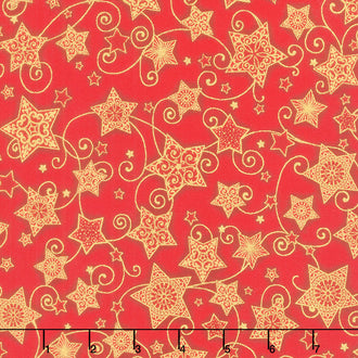 Holiday Flourish Holiday - Stars Crimson Metallic Yardage