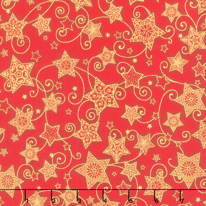 Holiday Flourish Holiday - Stars Crimson Metallic Yardage