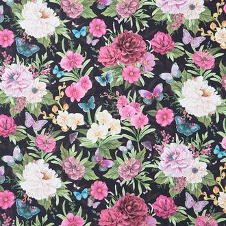 Midnight Garden - Large Floral Black Yardage